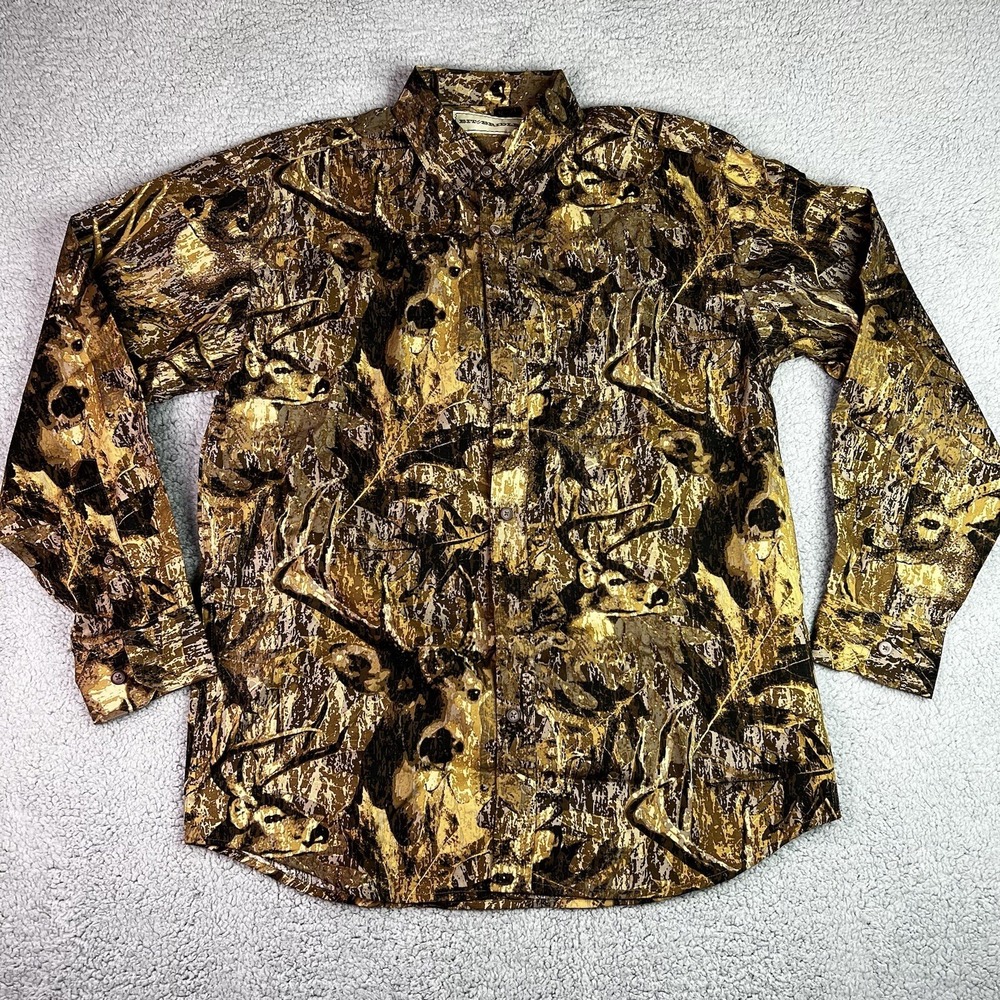 Bit‎ & Bridle Mens Button Front Shirt Multicolor Deer Buck Nature Long Sleeve M